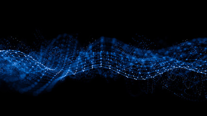 Fototapete - Abstract 3d rendering futuristic lines. computer geometric digital connection structure. Futuristic black abstract grid. Plexus with particles. Intelligence artificial