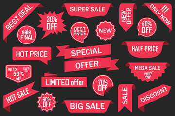 Poster - Set of red sale, special offer, discount banners ribbon