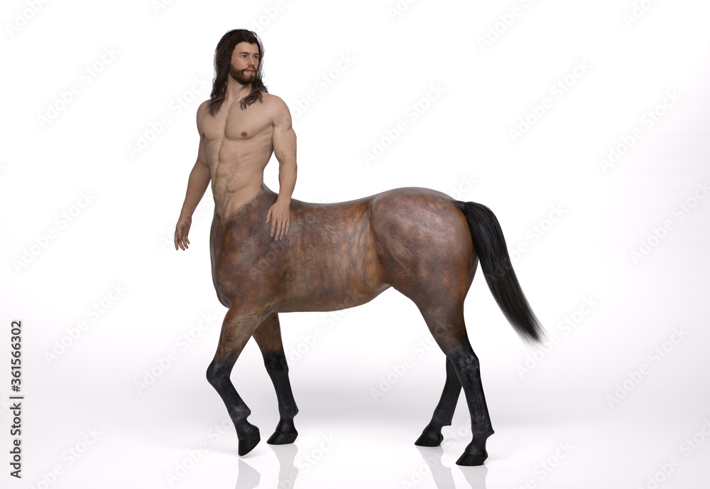3D Rendering : A portrait of the male centaur, a pinup centaur posing in the studio - obrazy, fototapety, plakaty 