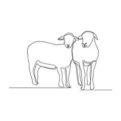 Wall Mural - Continuous line drawing of goat, sheep, lamb. Muslim holiday sacrifice an animal to god eid al adha. Vector illustration