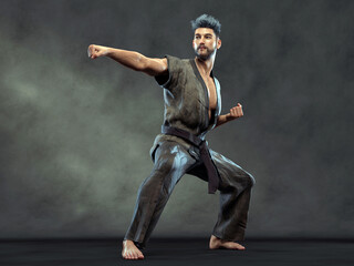 Wall Mural - 3d Render: a man pose an action with China martial Arts Styles, Kung Fu