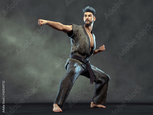 Dekoracja na wymiar  3d-render-mezczyzna-pozuje-do-akcji-z-chinami-martial-arts-styles-kung-fu