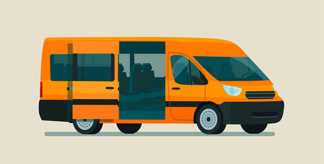 Wall Mural - Passenger van car with open door isolated. Vector flat style illustration.