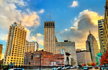 Canvas Print - Historic buildings in Downtown Detroit - Michigan, United States