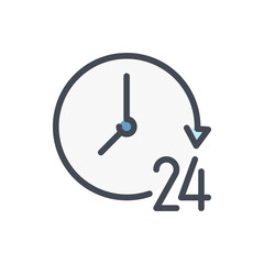 Fototapete - 24 Hour Phone Support color line icon. Time with 24 vector outline colorful sign.