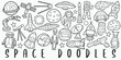 Space Doodle Line Art Illustration. Hand Drawn Vector Clip Art. Banner Set Logos.