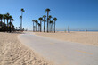 Empty bike path at popular Santa Monica beach near Los Angeles, California.