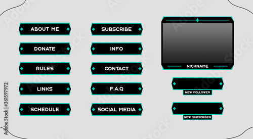 Twitch Set Of Modern Green Black Gaming Panels And Overlays For Live Stream Design Alerts And Buttons For Twitch 16 9 And 4 3 Screen Resolution Twitch Panels Twitch Overlays Design Template Buy