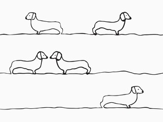 simple childish hand drawn dog continuous line art seamless pattern for background