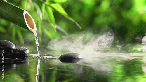 Obraz na plátně zen basalt stones and bamboo,spa still life