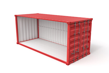 Wall Mural - 3d rendering of open empty red shipping container side view isolated on white background