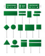 © MaryDesy - Vector set of green road signs and arrow isolated on white background. Direction highway city. Tables of routing. Traffic symbol. Temporary traffic signs. Mockup.