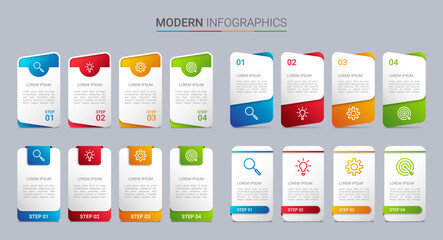 Colorful timeline infographic template with 4 steps on gray background, vector illustration