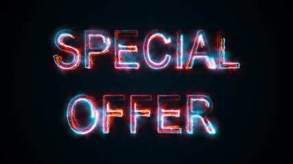 Poster - The phrase Speial offer, computer generated. Burning inscription consists of capital letters. 3d rendering of colorful trading background.