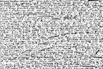 Leinwandbilder - The texture of an unreadable handwritten text with strikethroughs. Illegible handwritten text. Vector illustration. Overlay a template.