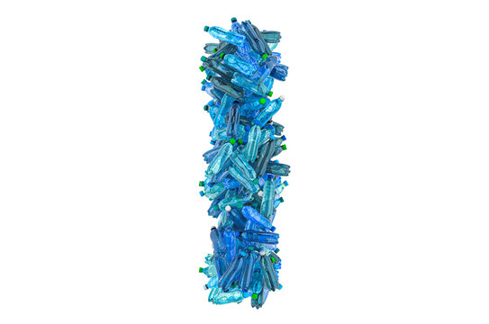 Letter I from plastic water bottles, 3D rendering