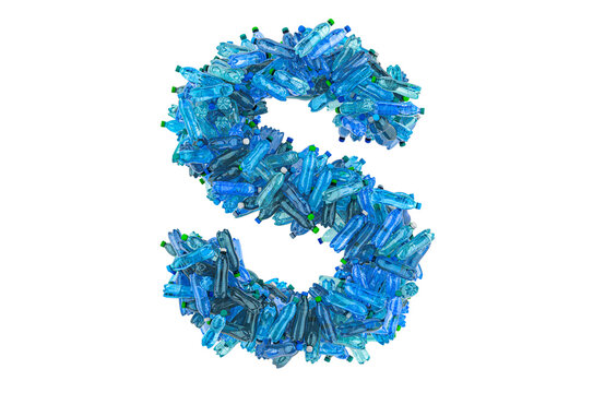 Letter S from plastic water bottles, 3D rendering