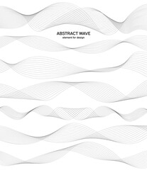 Abstract wave element for design. Digital frequency track equalizer. Stylized line art background. Vector illustration. Wave with lines created using blend tool. Curved wavy line, smooth stripe.