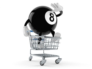 Sticker - Eight ball character inside shopping cart