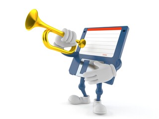 Poster - Floppy disk character playing the trumpet