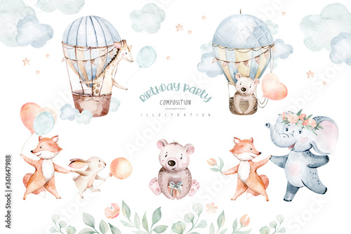 cute-baby-air-balloon-birthday-party-nursery-watercolor-fox-elephant-bunny-crocodile-giraffe-bear-rabbit-animal-isolated-illustration-for-children-baby-shower-tropical-jungle-nursery-posters