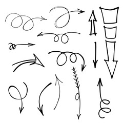 Fototapete - Arrow sketch handmade doodle swipe up symbol sign isolated on white background. Simple logo vector design illustration image. Sketch doodle style. Arrows icons vector hand drawn editable set.