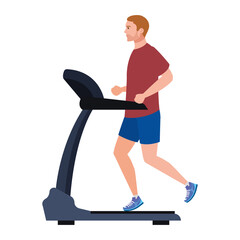 Wall Mural - sport, man running on treadmill, sport person at the electrical training machine on white background vector illustration design