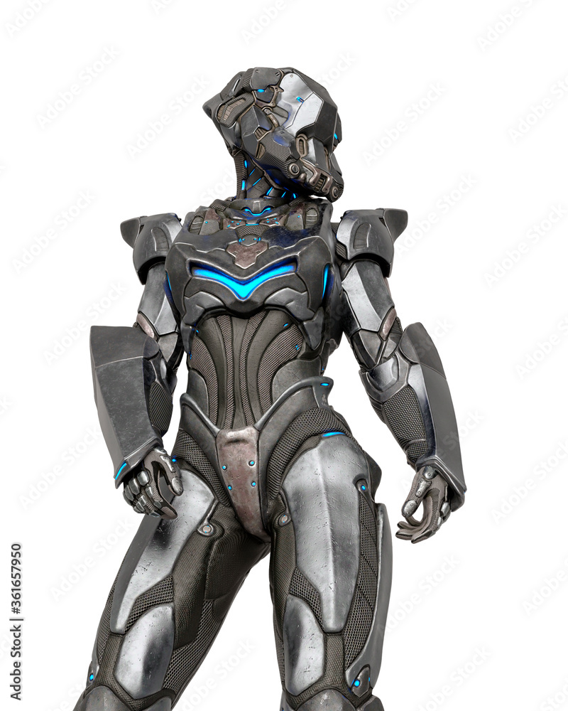 alien female soldier is doing a pin up pose in white background Stock ...