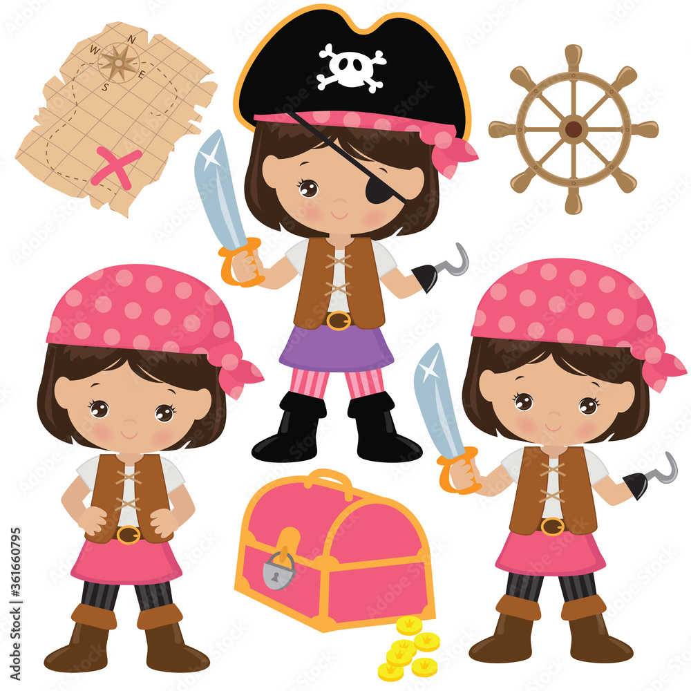 Cute pirate girl vector cartoon illustration Stock Vector | Adobe Stock