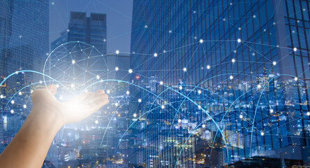 abstract of hand holding global network internet technology in business, connection and communicatio