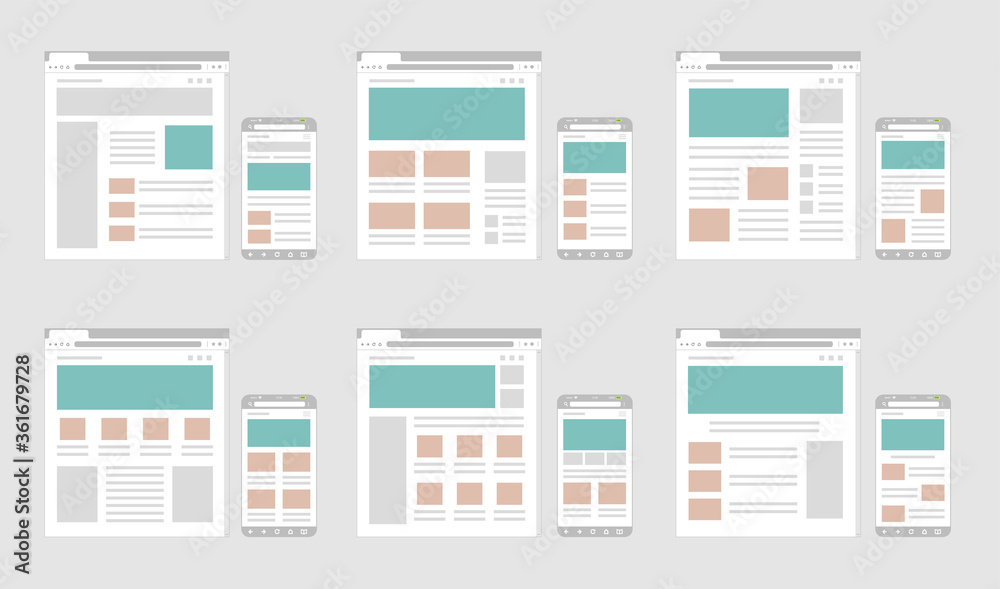 Webfor Desktop Tiled Layout Examples Web pages wireframe layout illustration set / Web design template for ...
