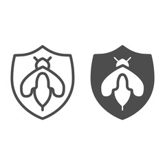 Poster - Protection emblem with bee line and solid icon, beekeeping concept, shield with insect sign on white background, Bee Care icon in outline style for mobile concept and web design. Vector graphics.