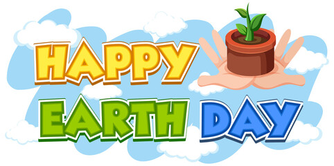 Poster design for happy earth day with green plant and hands