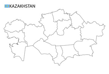  Kazakhstan map, black and white detailed outline regions of the country.
