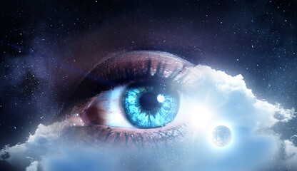 Wall Mural - Human eye and space. Elements of this image furnished by NASA.