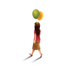 Wall Mural - Isometric girl with balloons