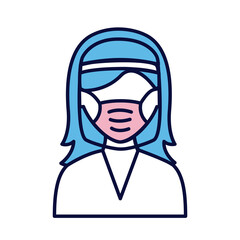 Poster - female wearing medical mask and face shield line and fill style icon