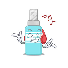 Sticker - A Caricature design style of antiseptic listening music on headphone