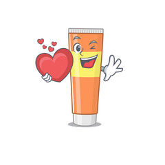 Poster - A lovable toothpaste caricature design style holding a big heart