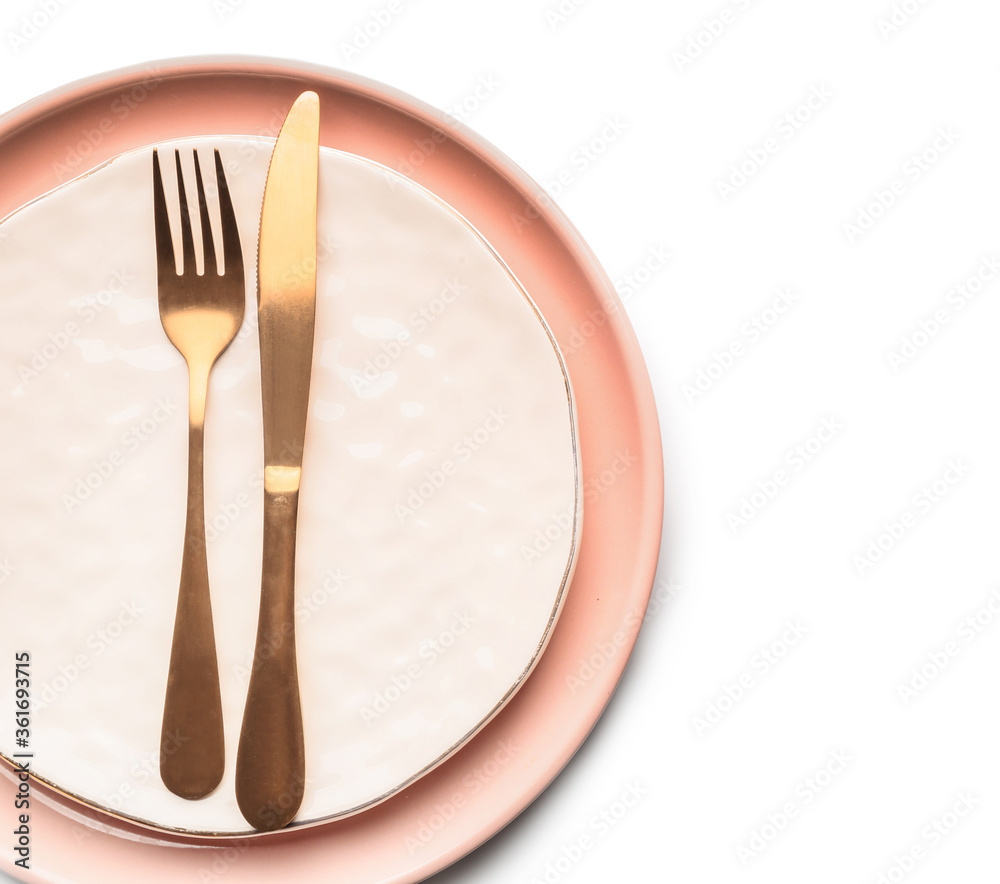 Simple table setting on white background