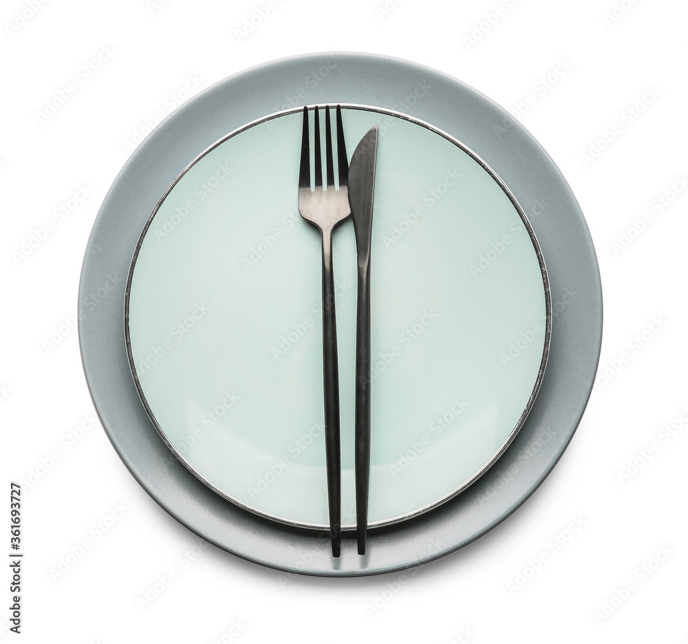 Simple table setting on white background