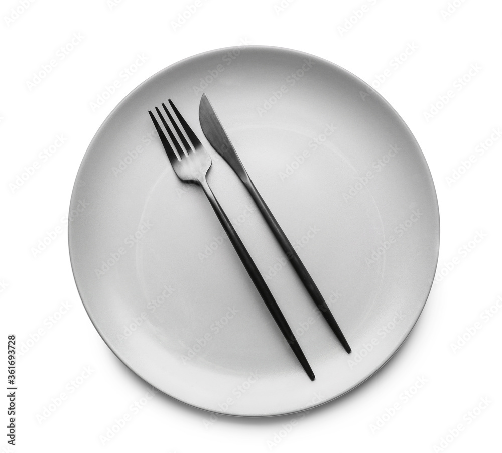 Simple table setting on white background