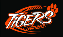Tigers Football Team Design With Large Paw Print And Ball For School, College Or League