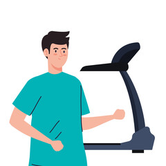 Wall Mural - sport, man with treadmill, sport person with electrical training machine vector illustration design