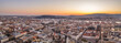 Panoramic aerial drone shot of east facade of St. Stephen's Basilica in Budapest sunrise morning glow