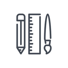 Poster - Pencil, Ruler and Brush line icon. Design and Creativity vector outline sign.
