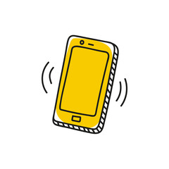 Doodle caller smartphone icon. Vector isolated illustration of smart phone.