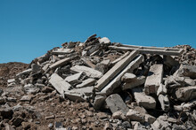 Pile Of Concrete Rubble From Demolished Building Ruil To Recycle Construcion Material