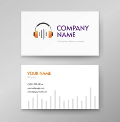 Poster - Audio podcast logo or headphone radio wave music and sound logotype on business visiting card template design modern vector flat symbol mockup clipart