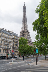 View Eiffel tower from the street in Paris